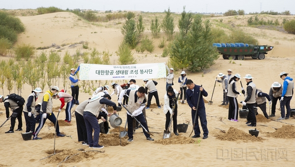 大韩航空连续第十二年在内蒙古库布其沙漠植树造林